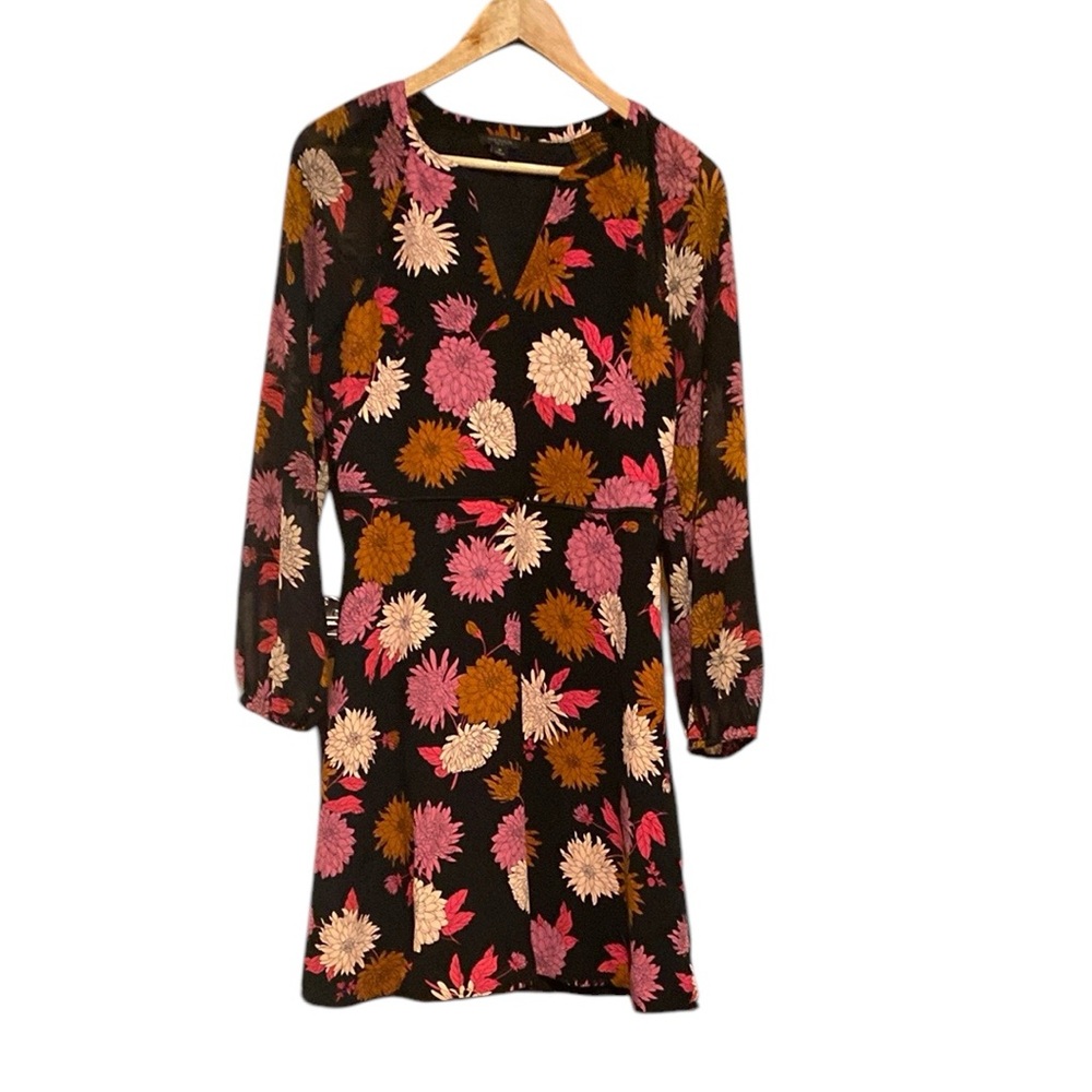 Ann Taylor Autumnal Floral Chiffon
Sleeve Flare Dress Size 4P - Picture 2 of 9